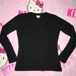 y2k scoop neck cable knit sweater